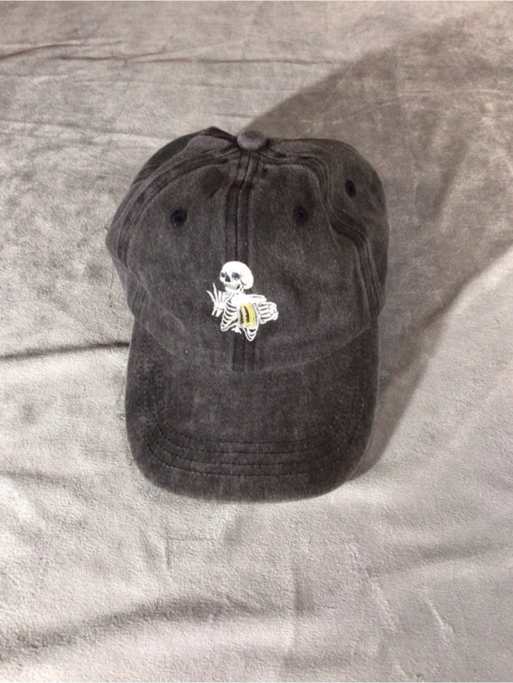 Black Baseball Cap with Skeleton & mug Embroidery